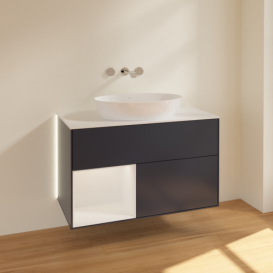 Тумба под раковину Villeroy & Boch Finion 100х50,1 см с подсветкой МДФ темно-синий матовый лак/стекло белое матовое GA11GFHG