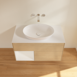 Тумба под раковину Villeroy & Boch Finion 100х50,1 см с подсветкой МДФ шпон дуба/стекло белое матовое GA11GFPC