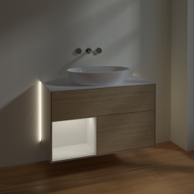Тумба под раковину Villeroy & Boch Finion 100х50,1 см с подсветкой МДФ шпон дуба/стекло белое матовое GA11GFPC