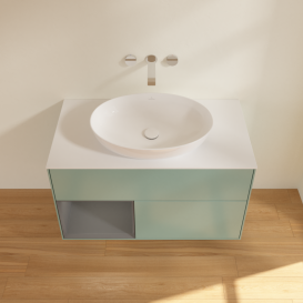 Тумба под раковину Villeroy & Boch Finion 100х50,1 см с подсветкой МДФ оливковый матовый лак/стекло белое матовое GA11GKGM