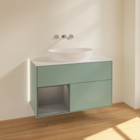 Тумба под раковину Villeroy & Boch Finion 100х50,1 см с подсветкой МДФ оливковый матовый лак/стекло белое матовое GA11GKGM