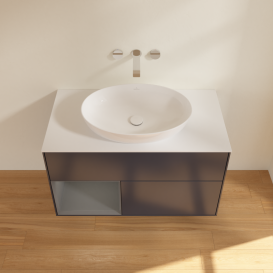 Тумба под раковину Villeroy & Boch Finion 100х50,1 см с подсветкой МДФ темно-синий матовый лак/стекло белое матовое GA11GKHG