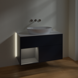 Тумба под раковину Villeroy & Boch Finion 100х50,1 см с подсветкой МДФ темно-синий матовый лак/стекло белое матовое GA11GKHG