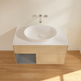 Тумба під раковину Villeroy & Boch Finion 100х50,1 см із підсвічуванням МДФ шпон дуба/скло біле матове GA11GKPC