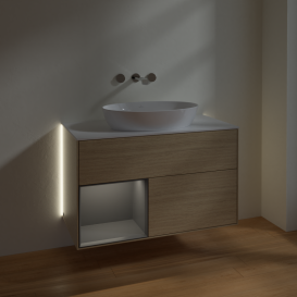 Тумба під раковину Villeroy & Boch Finion 100х50,1 см із підсвічуванням МДФ шпон дуба/скло біле матове GA11GKPC