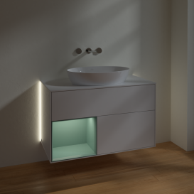 Тумба под раковину Villeroy & Boch Finion 100х50,1 см с подсветкой МДФ глянцевый белый лак/стекло белое матовое GA11GMGF