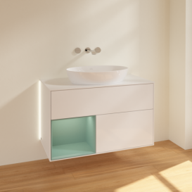Тумба под раковину Villeroy & Boch Finion 100х50,1 см с подсветкой МДФ глянцевый белый лак/стекло белое матовое GA11GMGF