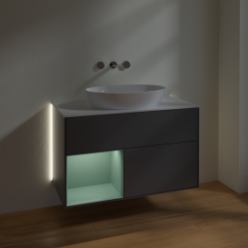 Тумба под раковину Villeroy & Boch Finion 100х50,1 см с подсветкой МДФ антрацит матовый лак/стекло белое матовое GA11GMGK