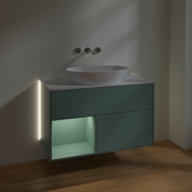 Тумба под раковину Villeroy & Boch Finion 100х50,1 см с подсветкой МДФ оливковый матовый лак/стекло белое матовое GA11GMGM