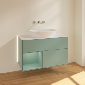 Тумба под раковину Villeroy & Boch Finion 100х50,1 см с подсветкой МДФ оливковый матовый лак/стекло белое матовое GA11GMGM