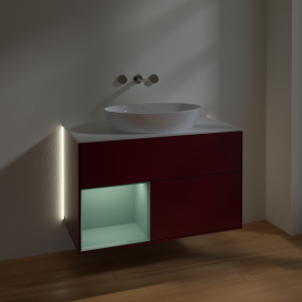 Тумба под раковину Villeroy & Boch Finion 100х50,1 см с подсветкой МДФ пион матовый лак/стекло белое матовое GA11GMHB