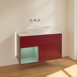 Тумба под раковину Villeroy & Boch Finion 100х50,1 см с подсветкой МДФ пион матовый лак/стекло белое матовое GA11GMHB