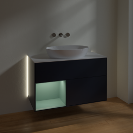 Тумба под раковину Villeroy & Boch Finion 100х50,1 см с подсветкой МДФ темно-синий матовый лак/стекло белое матовое GA11GMHG