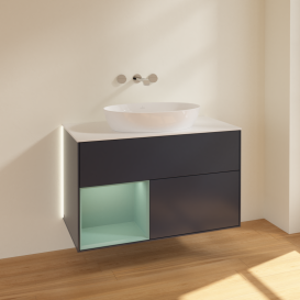 Тумба под раковину Villeroy & Boch Finion 100х50,1 см с подсветкой МДФ темно-синий матовый лак/стекло белое матовое GA11GMHG