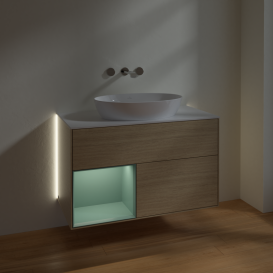 Тумба под раковину Villeroy & Boch Finion 100х50,1 см с подсветкой МДФ шпон дуба/стекло белое матовое GA11GMPC