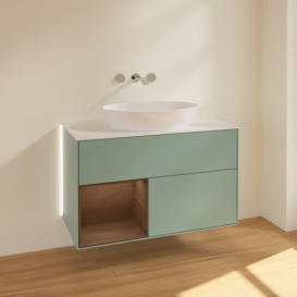 Тумба под раковину Villeroy & Boch Finion 100х50,1 см с подсветкой МДФ оливковый матовый лак/стекло белое матовое GA11GNGM