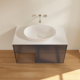 Тумба под раковину Villeroy & Boch Finion 100х50,1 см с подсветкой МДФ темно-синий матовый лак/стекло белое матовое GA11GNHG