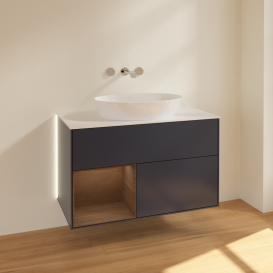 Тумба под раковину Villeroy & Boch Finion 100х50,1 см с подсветкой МДФ темно-синий матовый лак/стекло белое матовое GA11GNHG