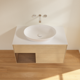 Тумба под раковину Villeroy & Boch Finion 100х50,1 см с подсветкой МДФ шпон дуба/стекло белое матовое GA11GNPC