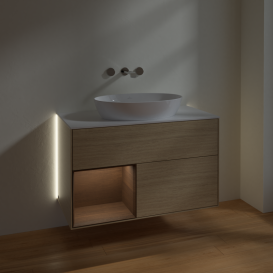 Тумба под раковину Villeroy & Boch Finion 100х50,1 см с подсветкой МДФ шпон дуба/стекло белое матовое GA11GNPC