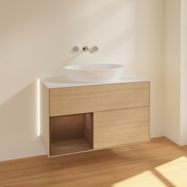 Тумба под раковину Villeroy & Boch Finion 100х50,1 см с подсветкой МДФ шпон дуба/стекло белое матовое GA11GNPC