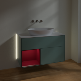 Тумба под раковину Villeroy & Boch Finion 100х50,1 см с подсветкой МДФ оливковый матовый лак/стекло белое матовое GA11HBGM