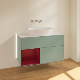 Тумба под раковину Villeroy & Boch Finion 100х50,1 см с подсветкой МДФ оливковый матовый лак/стекло белое матовое GA11HBGM