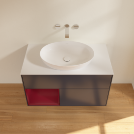 Тумба под раковину Villeroy & Boch Finion 100х50,1 см с подсветкой МДФ темно-синий матовый лак/стекло белое матовое GA11HBHG