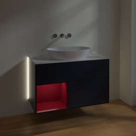 Тумба под раковину Villeroy & Boch Finion 100х50,1 см с подсветкой МДФ темно-синий матовый лак/стекло белое матовое GA11HBHG
