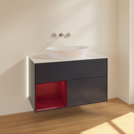Тумба под раковину Villeroy & Boch Finion 100х50,1 см с подсветкой МДФ темно-синий матовый лак/стекло белое матовое GA11HBHG