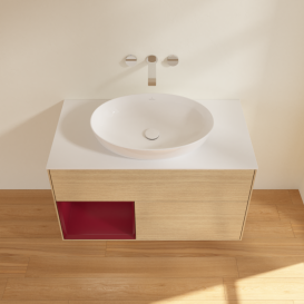 Тумба под раковину Villeroy & Boch Finion 100х50,1 см с подсветкой МДФ шпон дуба/стекло белое матовое GA11HBPC