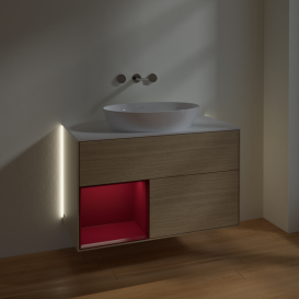 Тумба под раковину Villeroy & Boch Finion 100х50,1 см с подсветкой МДФ шпон дуба/стекло белое матовое GA11HBPC