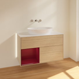 Тумба под раковину Villeroy & Boch Finion 100х50,1 см с подсветкой МДФ шпон дуба/стекло белое матовое GA11HBPC