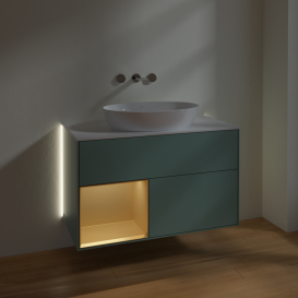 Тумба под раковину Villeroy & Boch Finion 100х50,1 см с подсветкой МДФ оливковый матовый лак/стекло белое матовое GA11HFGM