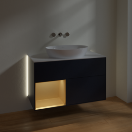 Тумба под раковину Villeroy & Boch Finion 100х50,1 см с подсветкой МДФ темно-синий матовый лак/стекло белое матовое GA11HFHG