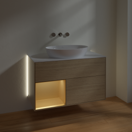 Тумба под раковину Villeroy & Boch Finion 100х50,1 см с подсветкой МДФ шпон дуба/стекло белое матовое GA11HFPC