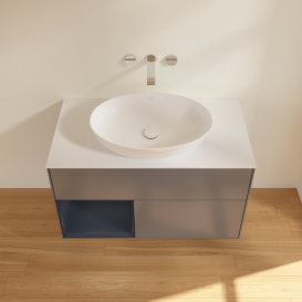 Тумба под раковину Villeroy & Boch Finion 100х50,1 см с подсветкой МДФ антрацит матовый лак/стекло белое матовое GA11HGGK