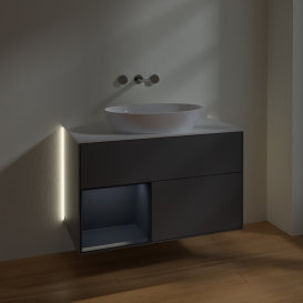 Тумба под раковину Villeroy & Boch Finion 100х50,1 см с подсветкой МДФ антрацит матовый лак/стекло белое матовое GA11HGGK
