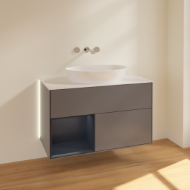 Тумба под раковину Villeroy & Boch Finion 100х50,1 см с подсветкой МДФ антрацит матовый лак/стекло белое матовое GA11HGGK