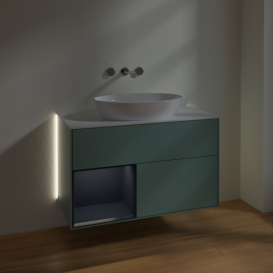 Тумба под раковину Villeroy & Boch Finion 100х50,1 см с подсветкой МДФ оливковый матовый лак/стекло белое матовое GA11HGGM
