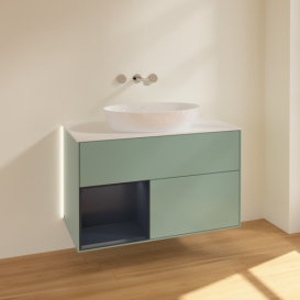Тумба под раковину Villeroy & Boch Finion 100х50,1 см с подсветкой МДФ оливковый матовый лак/стекло белое матовое GA11HGGM