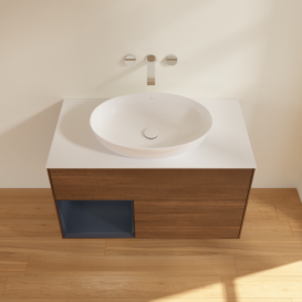 Тумба под раковину Villeroy & Boch Finion 100х50,1 см с подсветкой МДФ шпон грецкого ореха/стекло белое матовое GA11HGGN