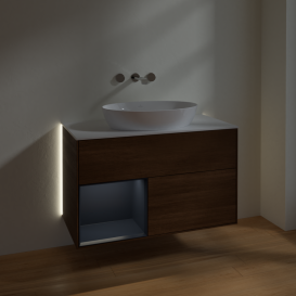 Тумба под раковину Villeroy & Boch Finion 100х50,1 см с подсветкой МДФ шпон грецкого ореха/стекло белое матовое GA11HGGN