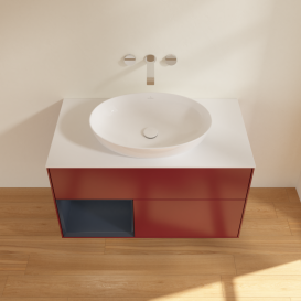 Тумба под раковину Villeroy & Boch Finion 100х50,1 см с подсветкой МДФ пион матовый лак/стекло белое матовое GA11HGHB