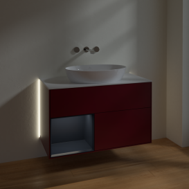 Тумба под раковину Villeroy & Boch Finion 100х50,1 см с подсветкой МДФ пион матовый лак/стекло белое матовое GA11HGHB