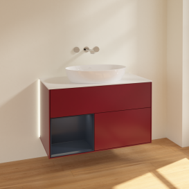 Тумба под раковину Villeroy & Boch Finion 100х50,1 см с подсветкой МДФ пион матовый лак/стекло белое матовое GA11HGHB