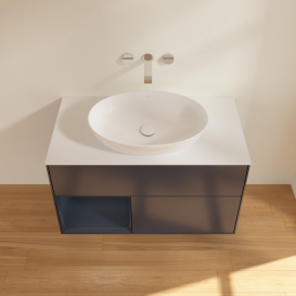 Тумба под раковину Villeroy & Boch Finion 100х50,1 см с подсветкой МДФ темно-синий матовый лак/стекло белое матовое GA11HGHG