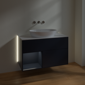 Тумба под раковину Villeroy & Boch Finion 100х50,1 см с подсветкой МДФ темно-синий матовый лак/стекло белое матовое GA11HGHG