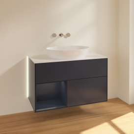 Тумба под раковину Villeroy & Boch Finion 100х50,1 см с подсветкой МДФ темно-синий матовый лак/стекло белое матовое GA11HGHG