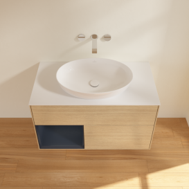 Тумба под раковину Villeroy & Boch Finion 100х50,1 см с подсветкой МДФ шпон дуба/стекло белое матовое GA11HGPC